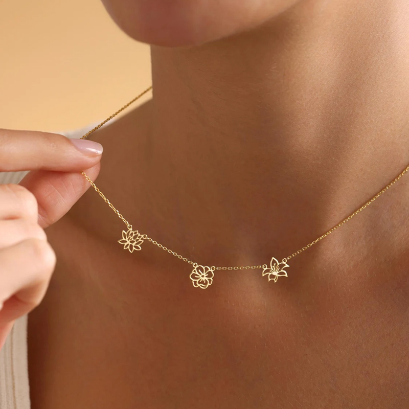 Birth Flower Necklace - Collana personalizzata con fiori di nascita